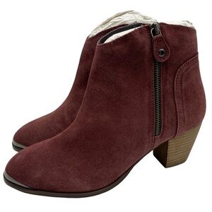 Diba Womens Shoes Sequoia Boots Sz 6.5 Burgundy Suede Leather Heeled Ankle Zip